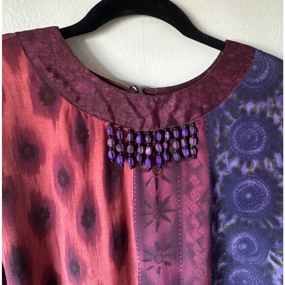 Vintage Carole Little Size 6 Colorful Bohemian Blouse Beaded Fringe Artsy Boho - Picture 5 of 7